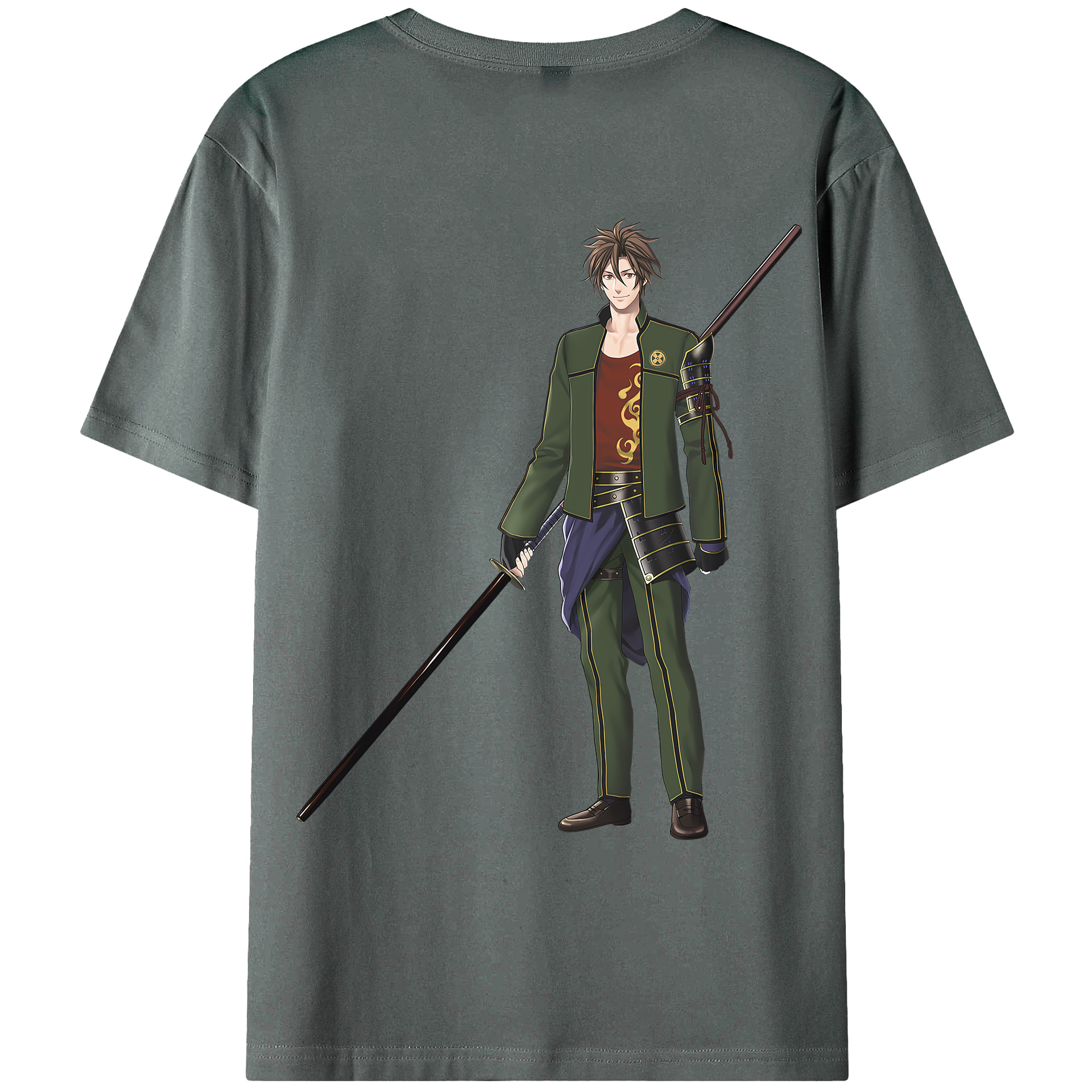 （画像用） 刀剣乱舞 Touken Ranbu 綿100％ メンズ半袖Tシャツ（バックプリント） 通気性